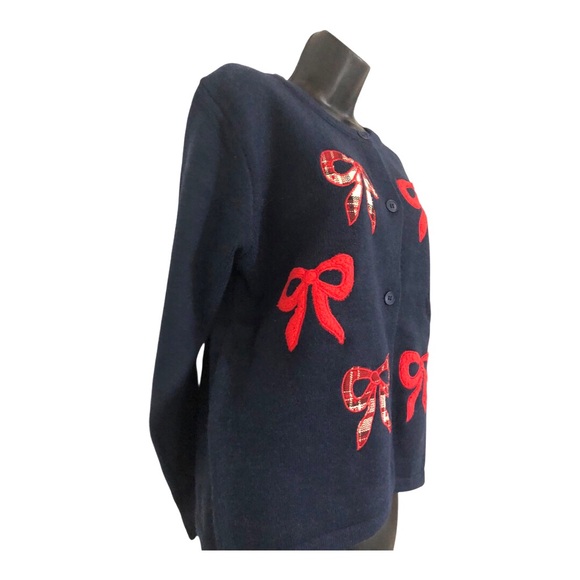 Dark Navy Blue and‎ red bow embroidered chunky knit cardigan size XL new - Picture 8 of 11